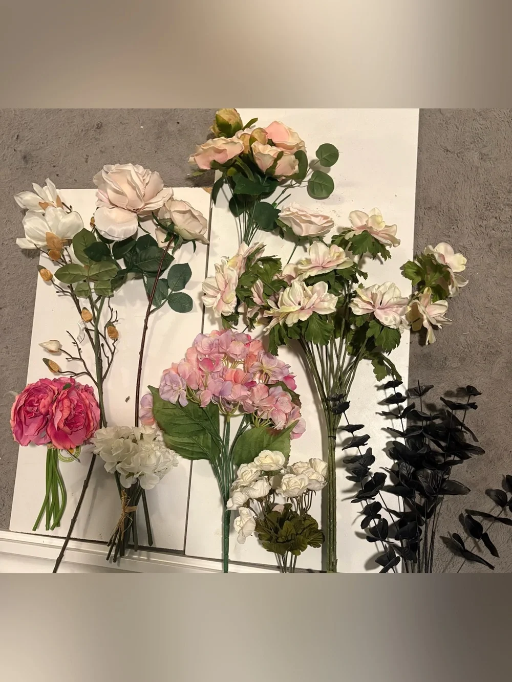 Huge bundle of mixed faux flowers, real touch, silk flowers for crafts, home dec